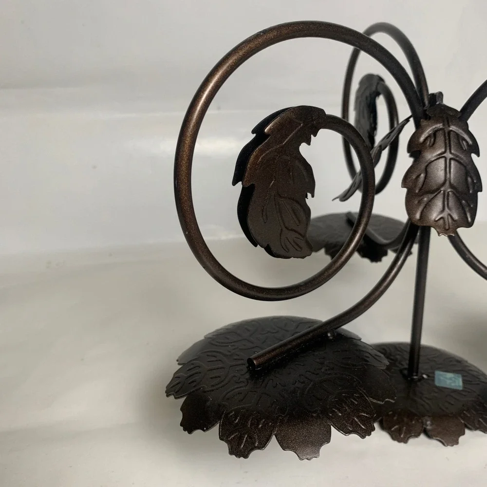 PartyLite Leaf Viking Candle Holder Rustic Bronze Leaf Scroll 4-Tier Metal